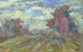 Осеннее поле<br />
(2006г; цветной картон, масло; 10х15см)   