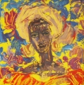 "Beautiful woman"<br />
(2004; colored cardboard, oil; 9х9сm)